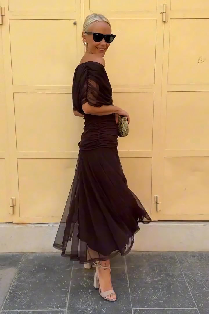 Robe longue femme col cache-cœur drapée en mousseline fluide élégante
