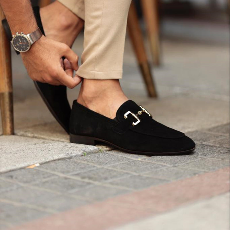 Mocassins homme daim slip-on élégants chaussures habillées avec mors métallique