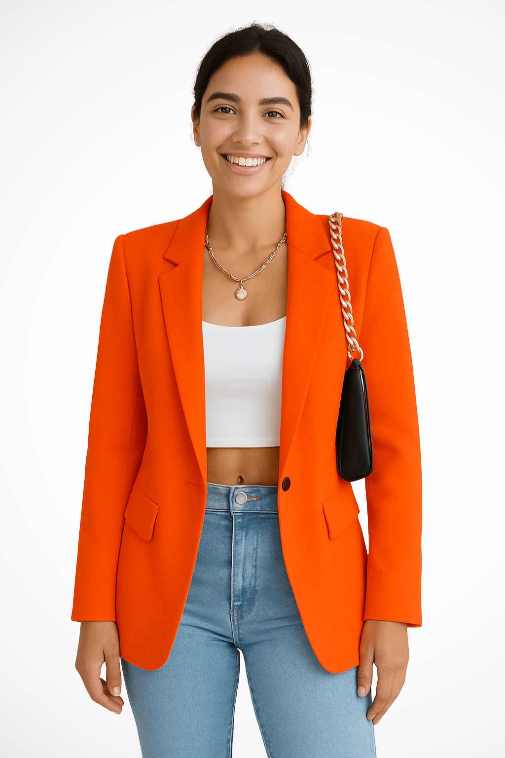 Blazer femme coupe ajustée col tailleur fermeture boutonnée style chic