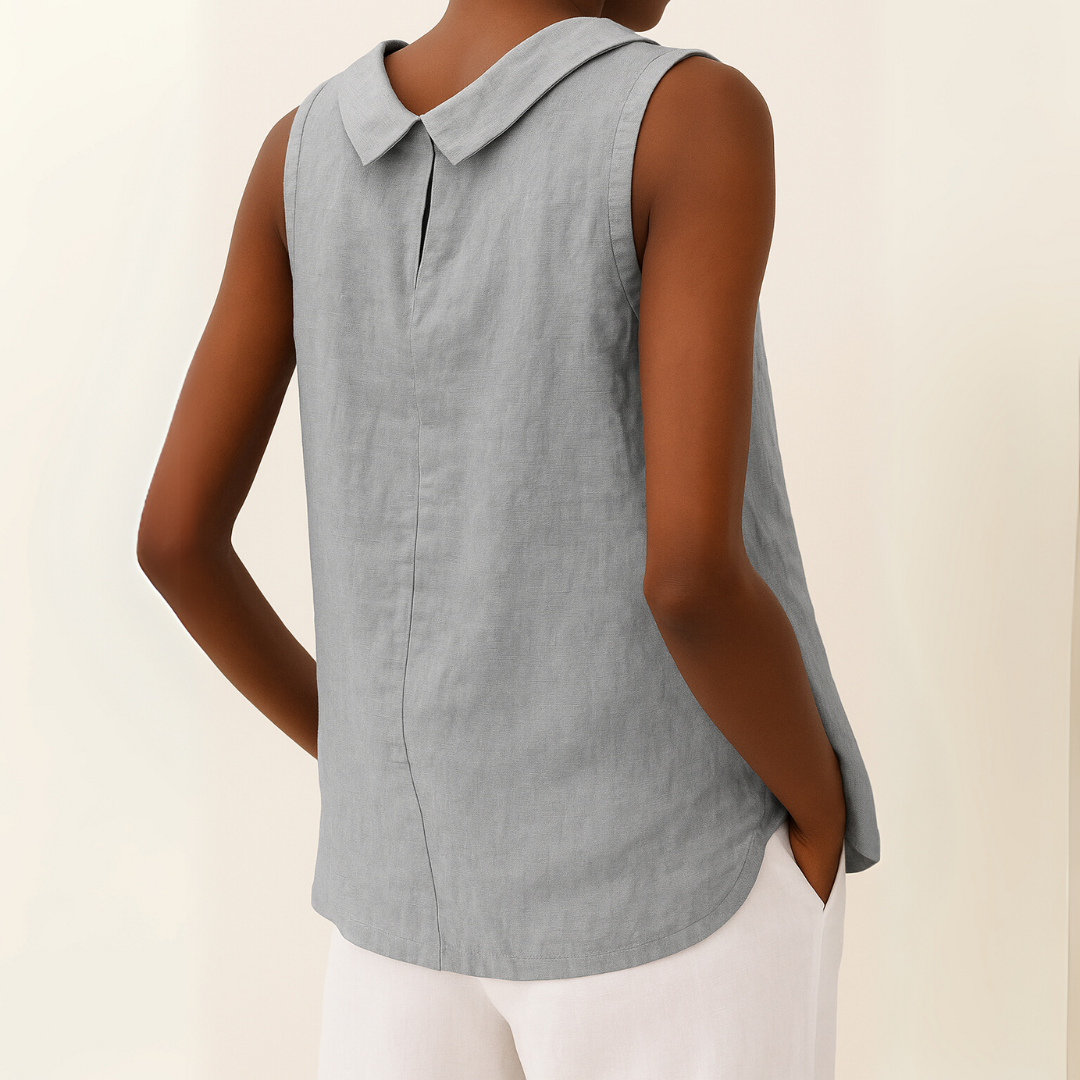 Top femme sans manches col rond drapé blouse fluide coupe droite été