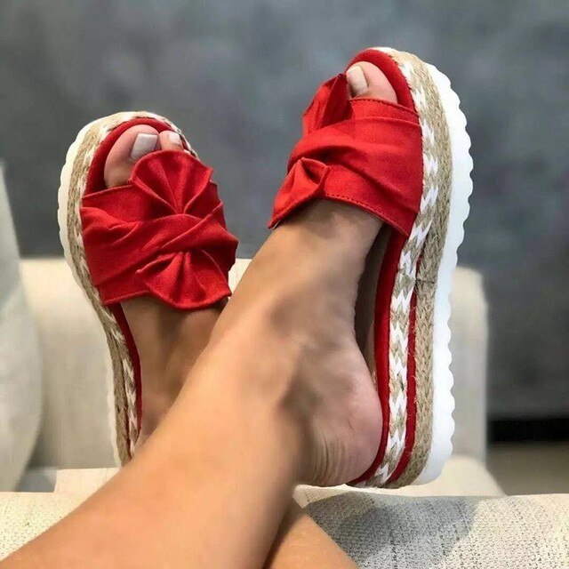 Sandales femme compensées style espadrille avec nœud et plateforme confort été