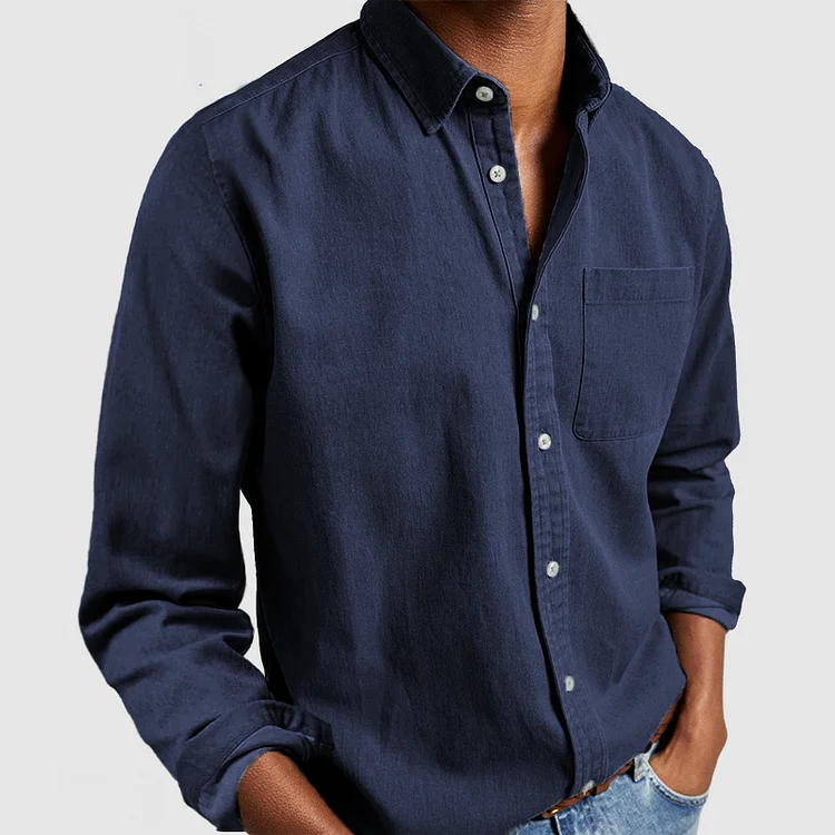 Chemise homme manches longues avec poche poitrine coupe droite boutonnée