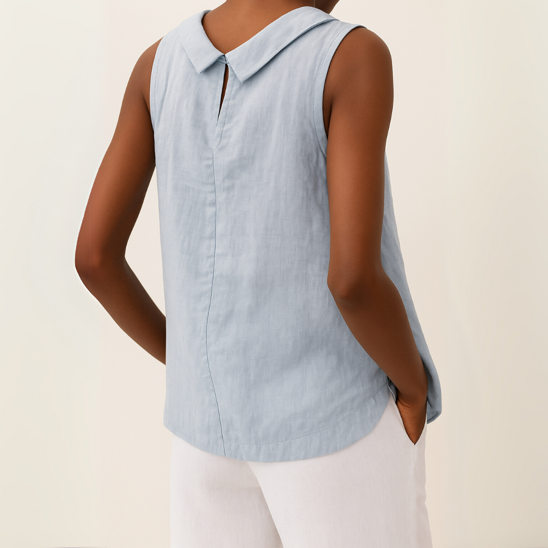 Top femme sans manches col rond drapé blouse fluide coupe droite été