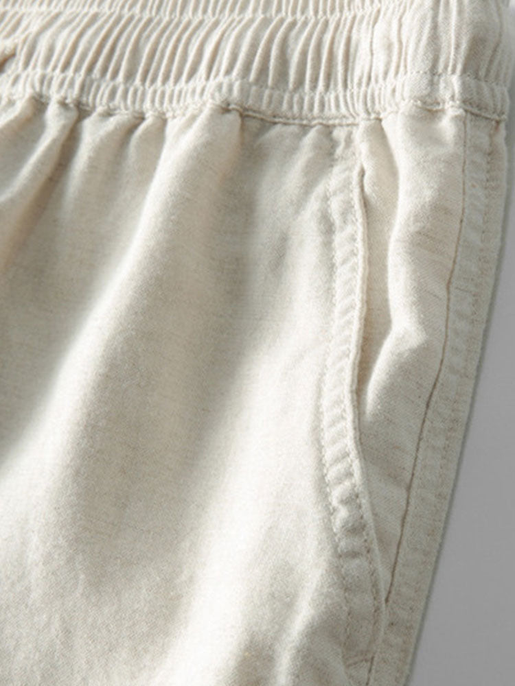 Ensemble homme lin été chemise manches courtes col mao pantalon à cordon