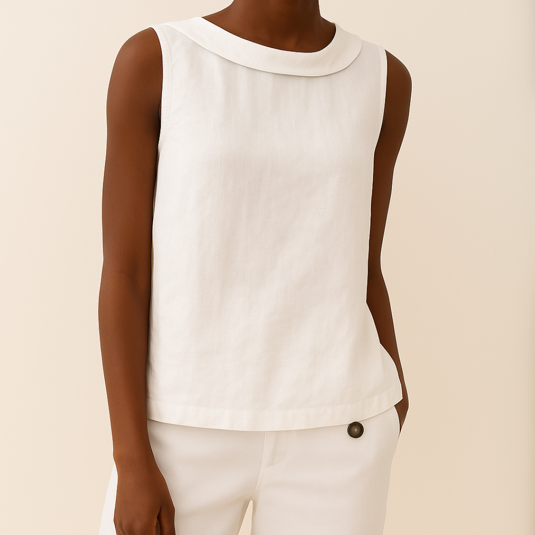 Top femme sans manches col rond drapé blouse fluide coupe droite été
