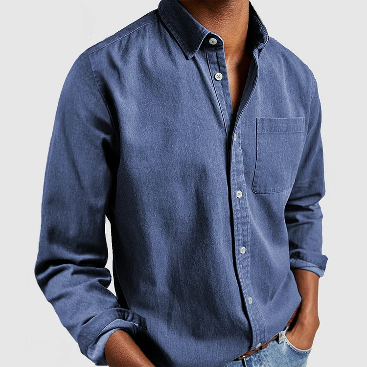 Chemise homme manches longues avec poche poitrine coupe droite boutonnée