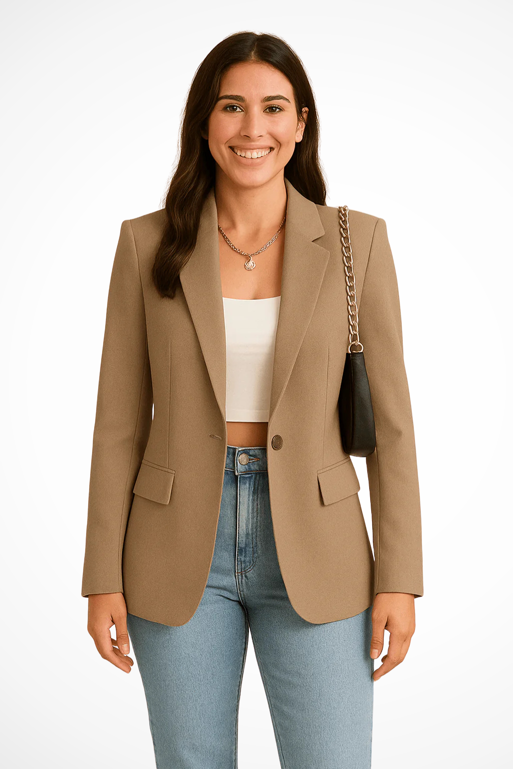 Blazer femme coupe ajustée col tailleur fermeture boutonnée style chic