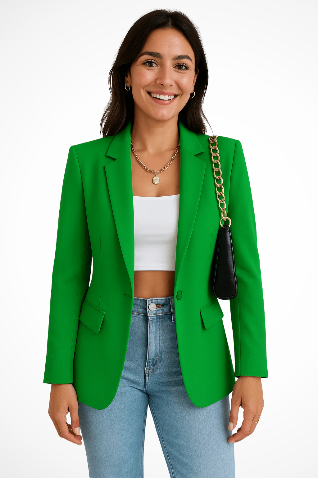Blazer femme coupe ajustée col tailleur fermeture boutonnée style chic