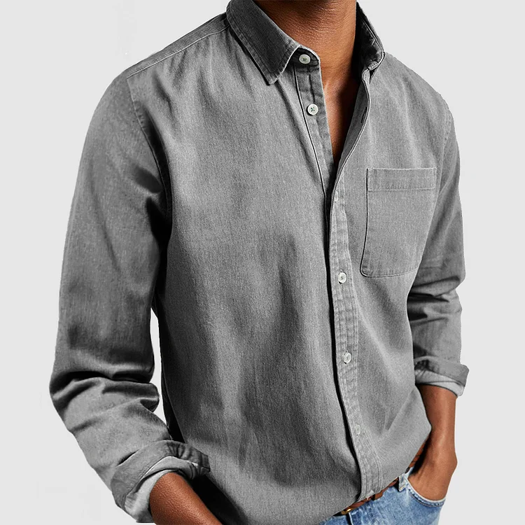 Chemise homme manches longues avec poche poitrine coupe droite boutonnée