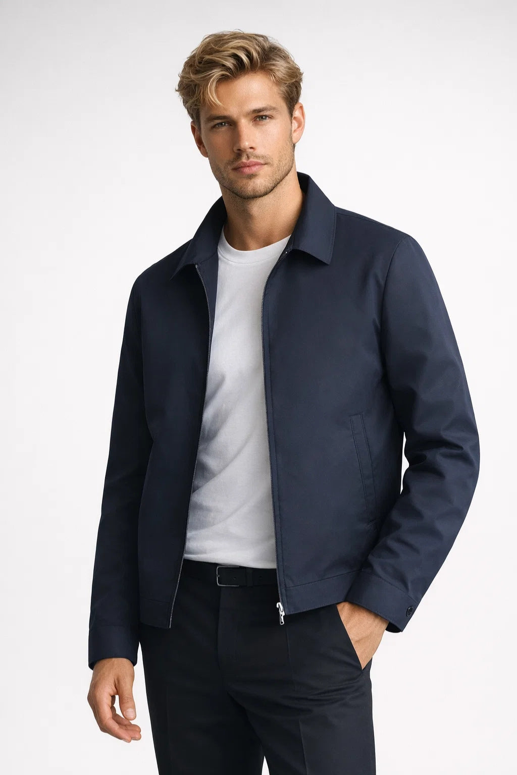 Blouson homme zippé coupe slim style casual chic mi-saison col chemise