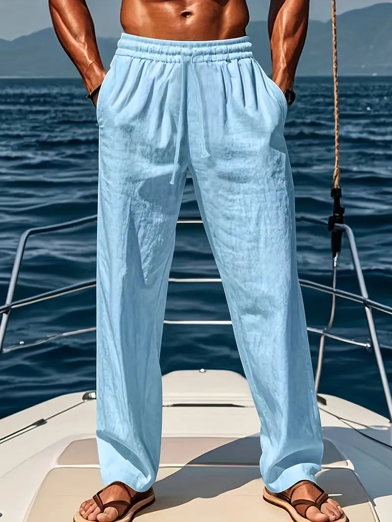 Pantalon en lin homme coupe ample à cordon style décontracté été respirant
