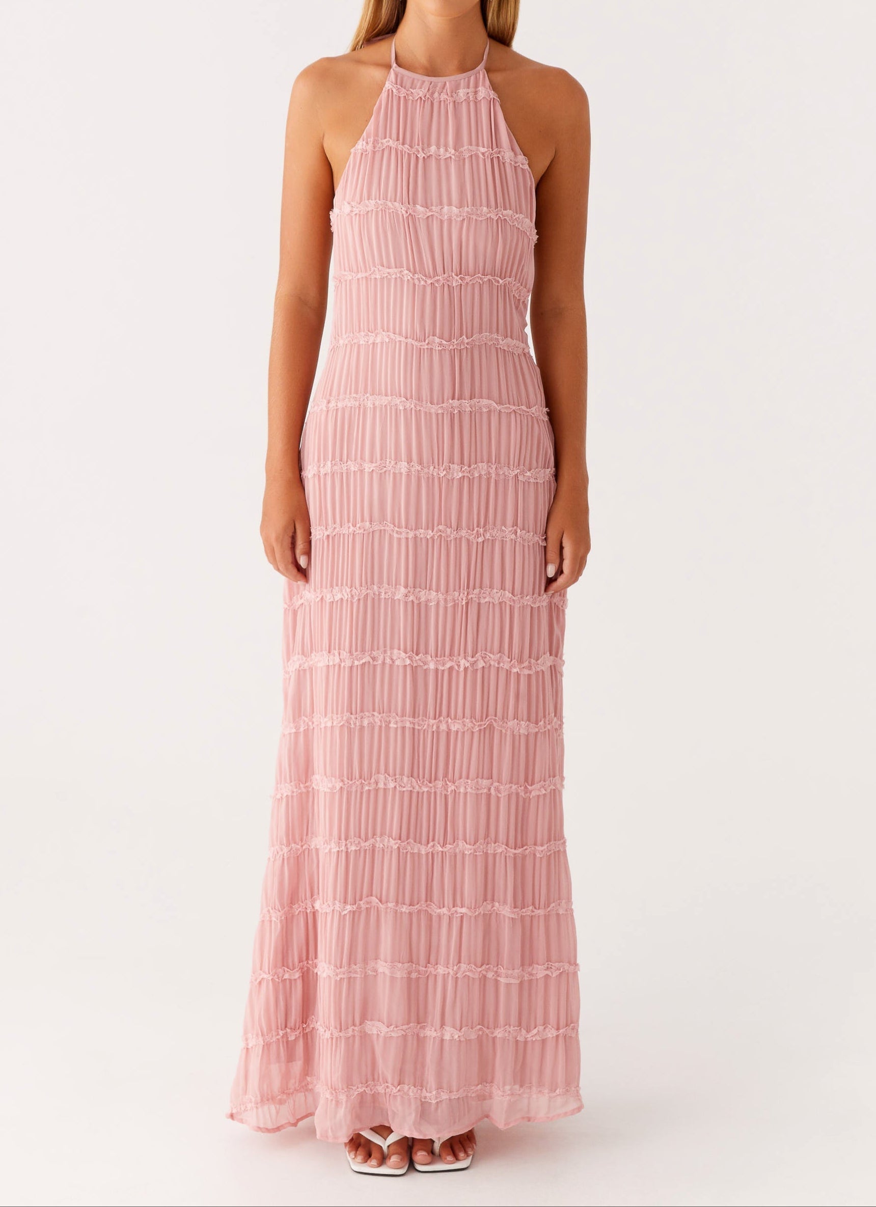 Robe invitée mariage longue dos nu col halter élégante femme