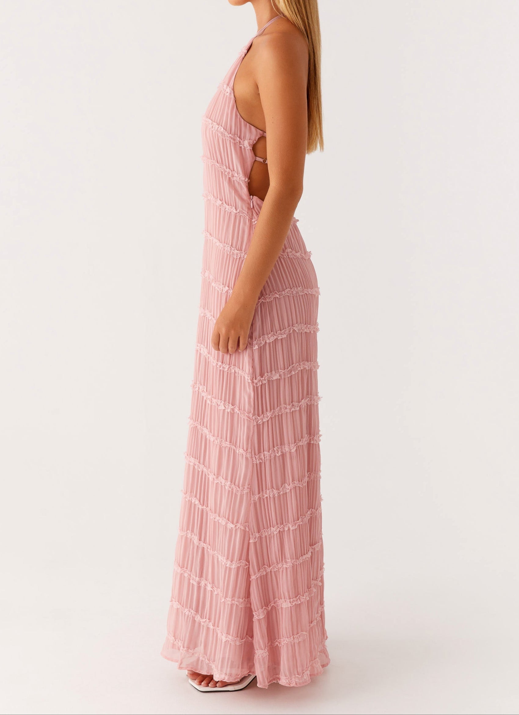 Robe invitée mariage longue dos nu col halter élégante femme