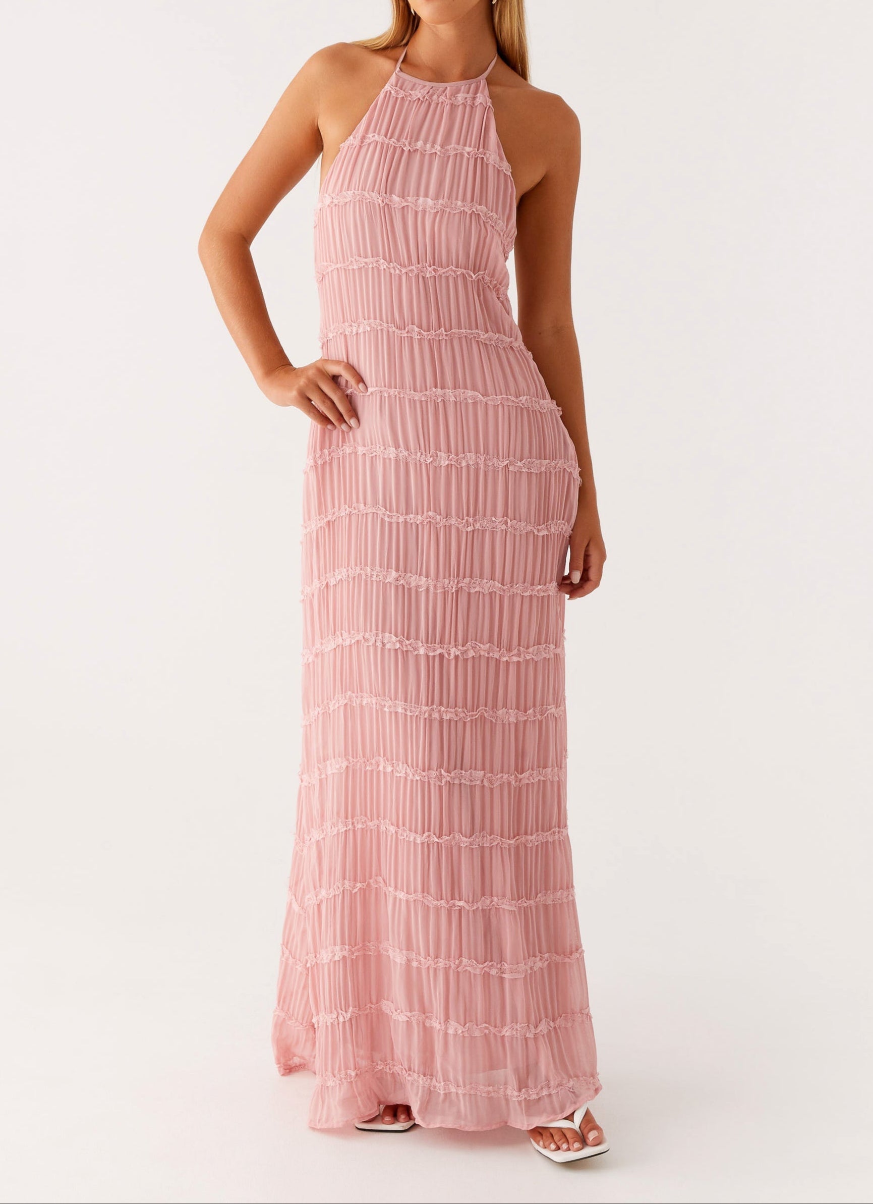 Robe invitée mariage longue dos nu col halter élégante femme