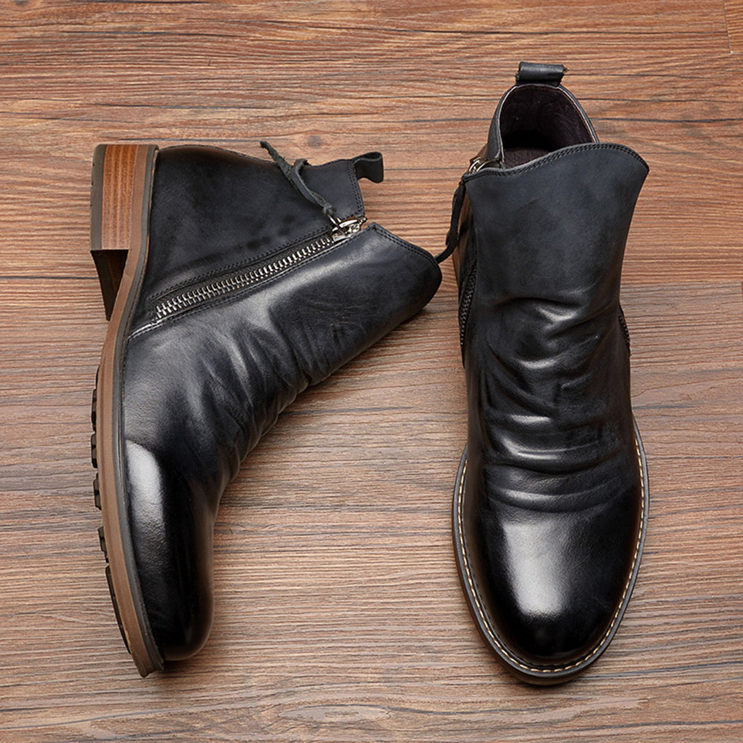 Bottines homme cuir zippées bout rond talon bas