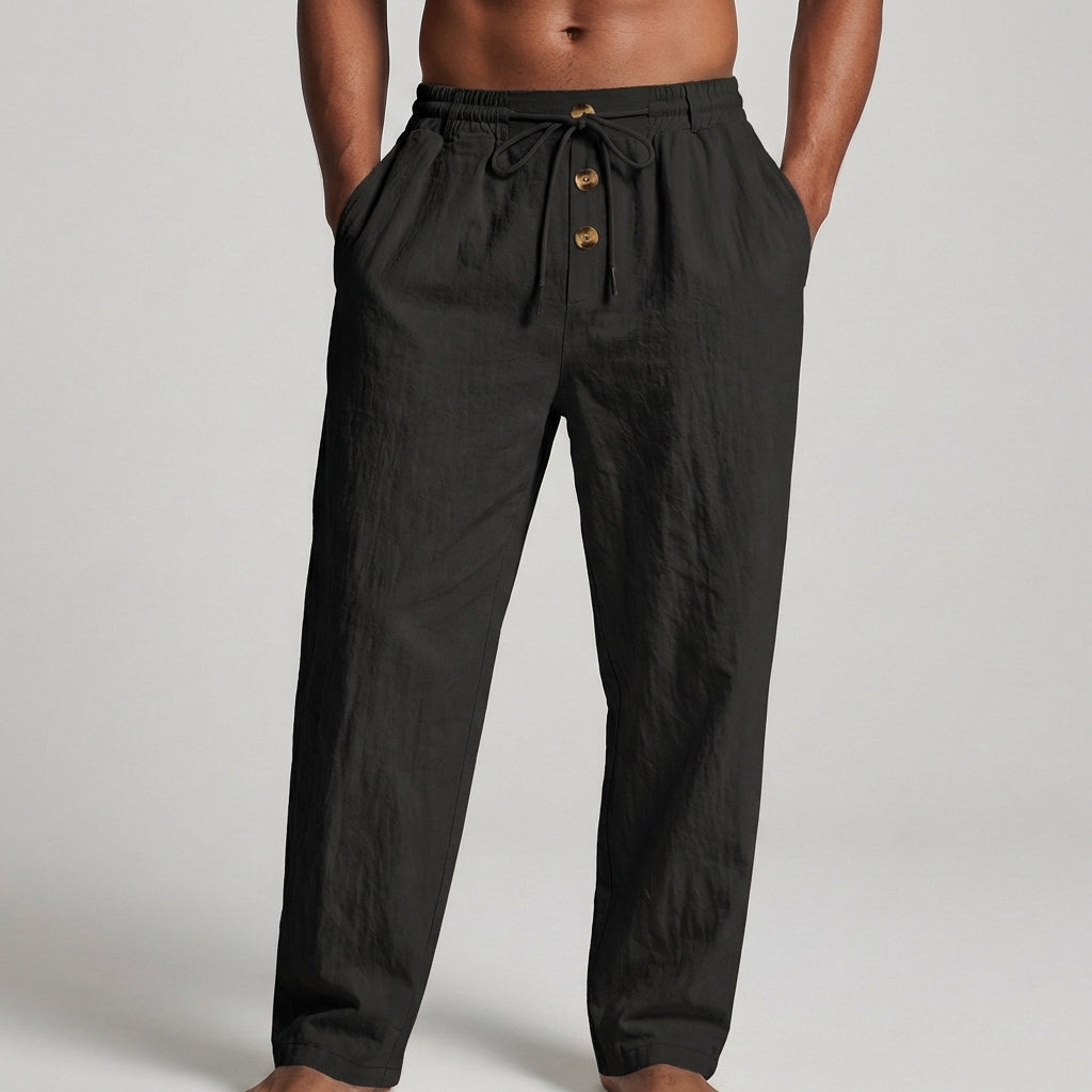 Pantalon homme en lin à cordon de serrage coupe ample décontractée