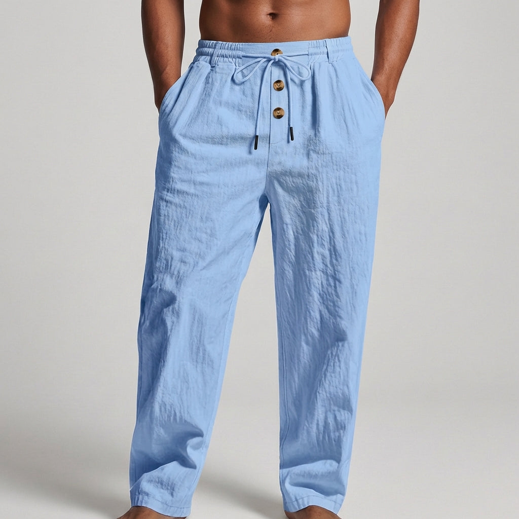 Pantalon homme en lin à cordon de serrage coupe ample décontractée