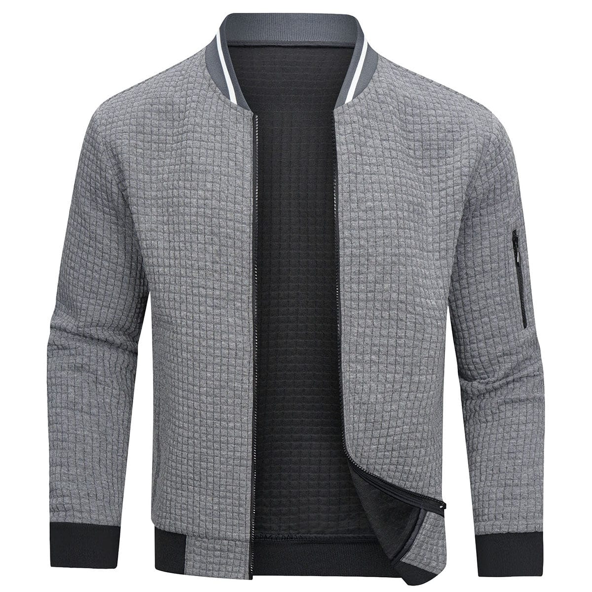 Bomber homme zippé texturé coupe ajustée style casual mi-saison