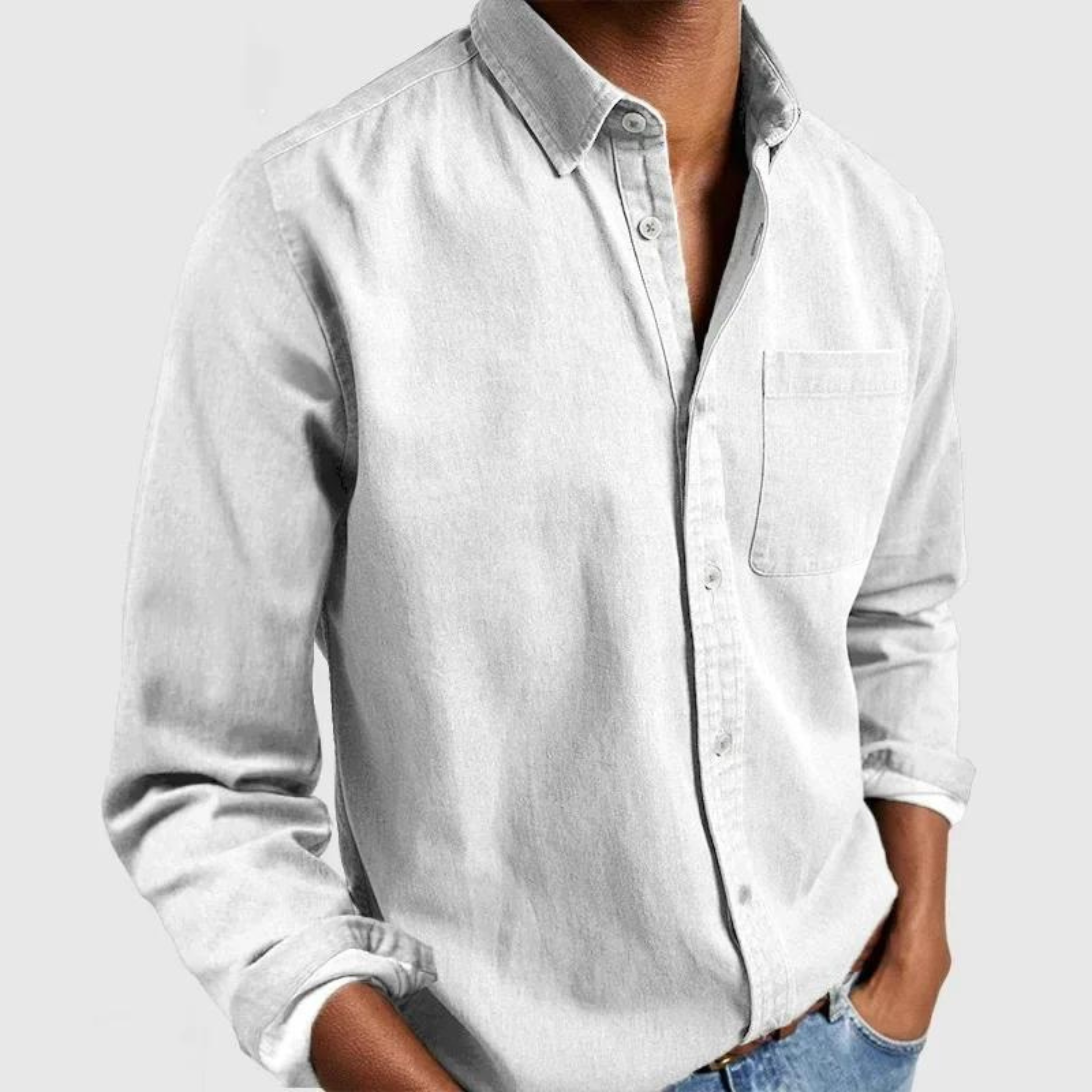 Chemise homme manches longues avec poche poitrine coupe droite boutonnée