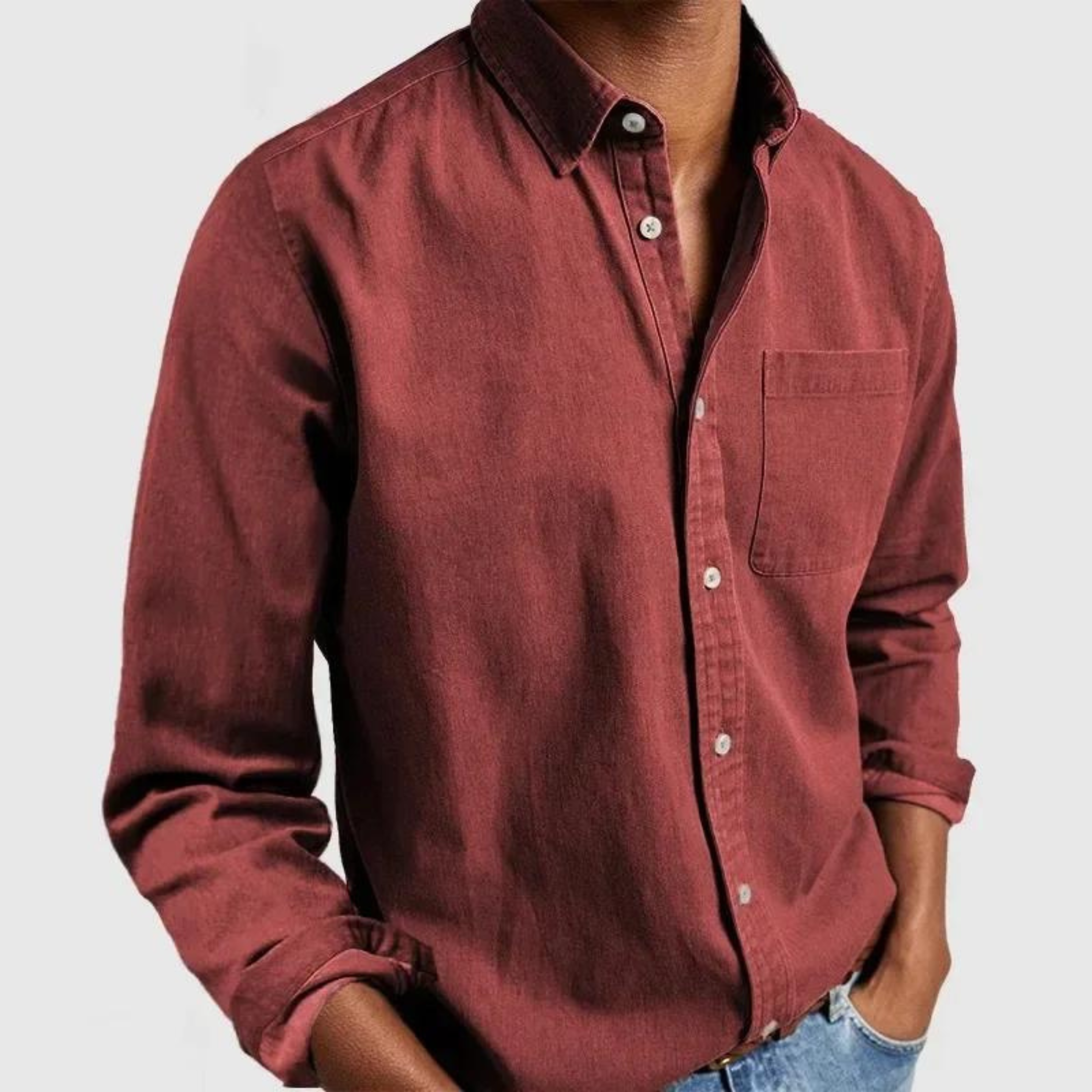 Chemise homme manches longues avec poche poitrine coupe droite boutonnée