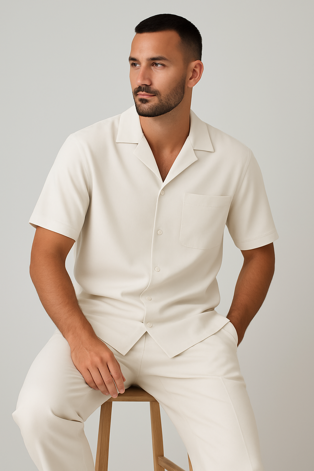 Ensemble homme été chemise manches courtes pantalon coupe ajustée
