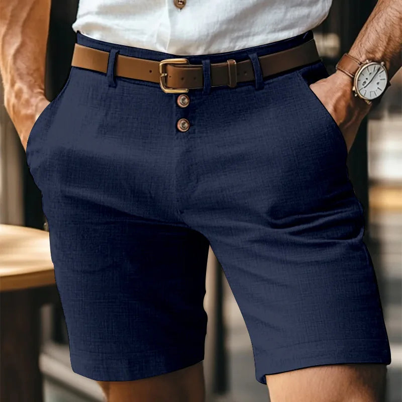 Short homme chino coupe ajustée fermeture boutonnée style élégant été