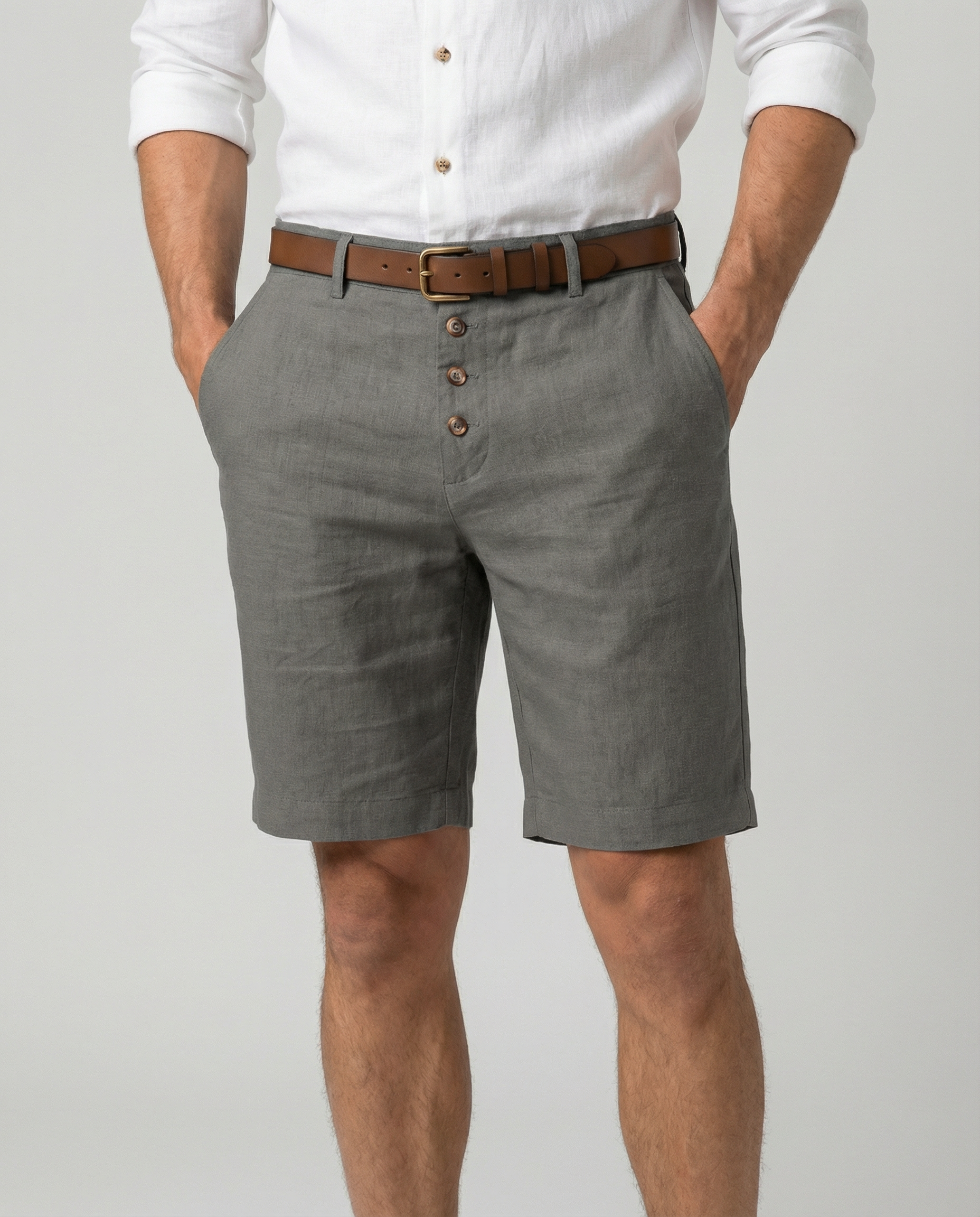 Short homme chino coupe ajustée fermeture boutonnée style élégant été