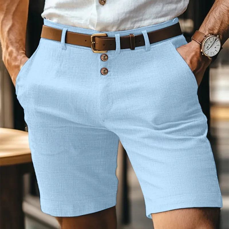 Short homme chino coupe ajustée fermeture boutonnée style élégant été