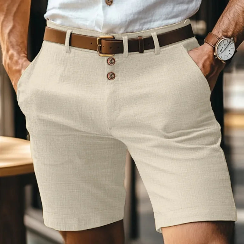 Short homme chino coupe ajustée fermeture boutonnée style élégant été