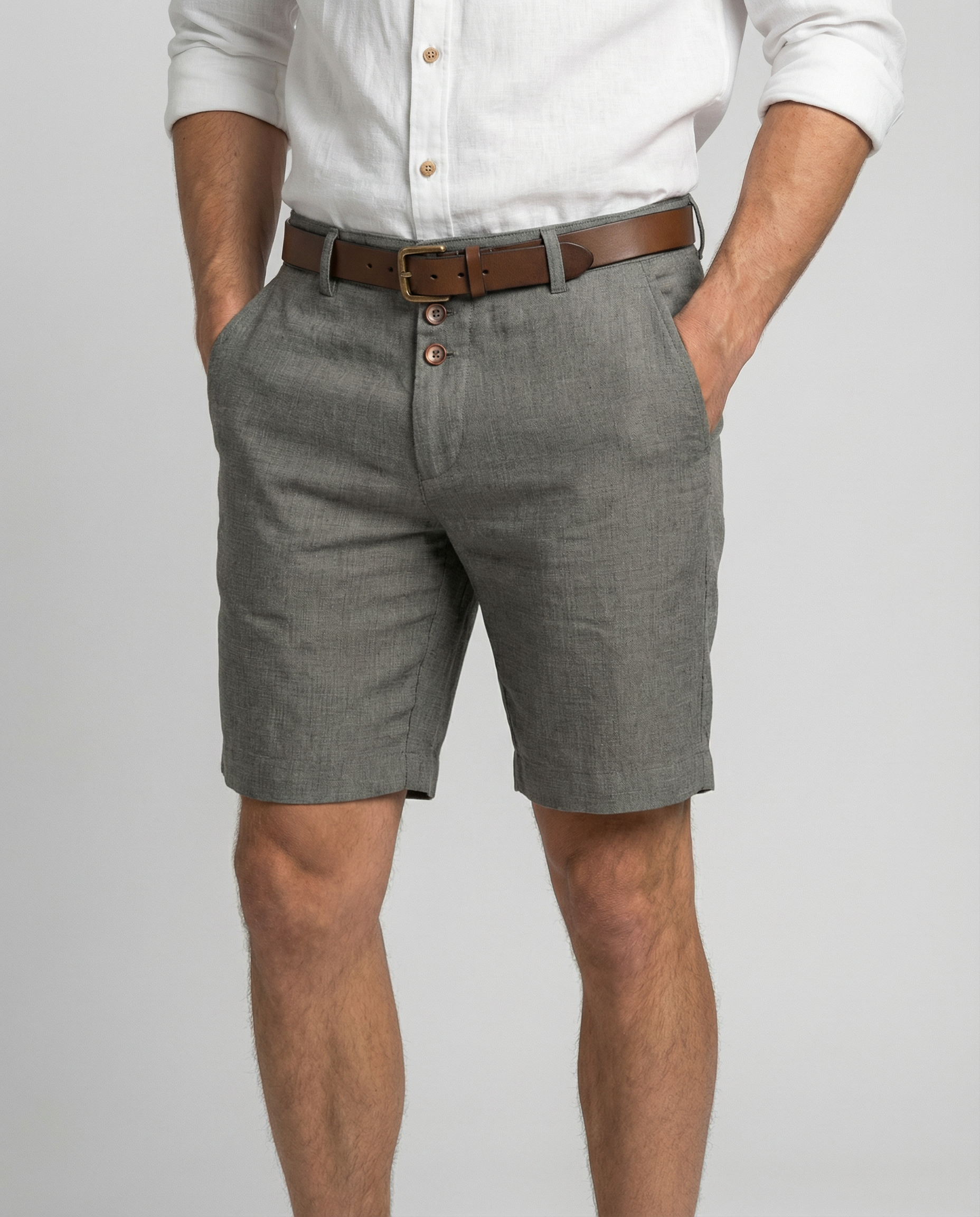 Short homme chino coupe ajustée fermeture boutonnée style élégant été