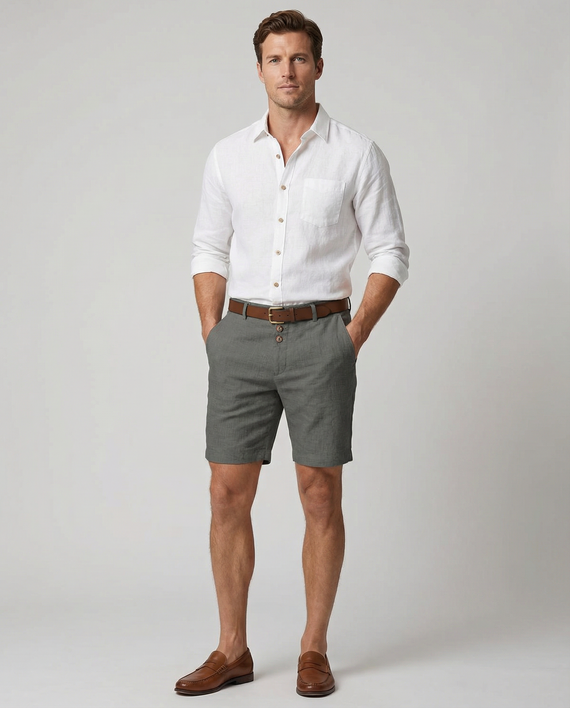 Short homme chino coupe ajustée fermeture boutonnée style élégant été