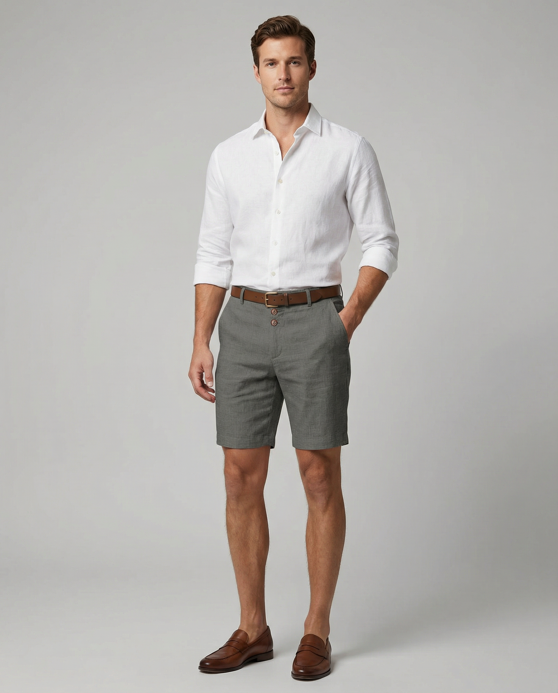 Short homme chino coupe ajustée fermeture boutonnée style élégant été