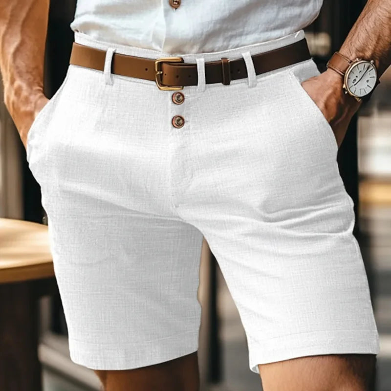 Short homme chino coupe ajustée fermeture boutonnée style élégant été
