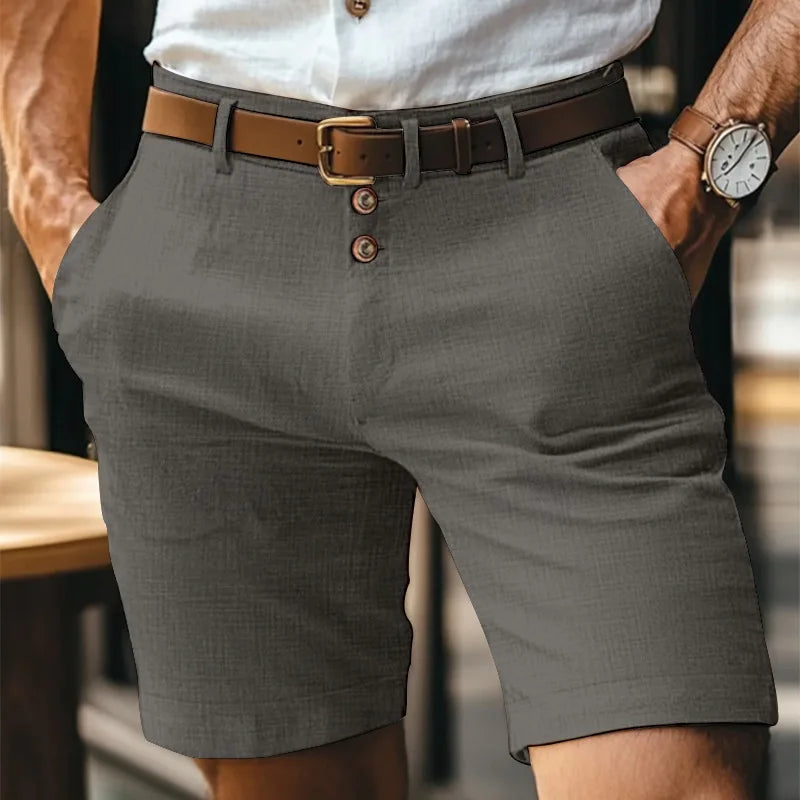 Short homme chino coupe ajustée fermeture boutonnée style élégant été
