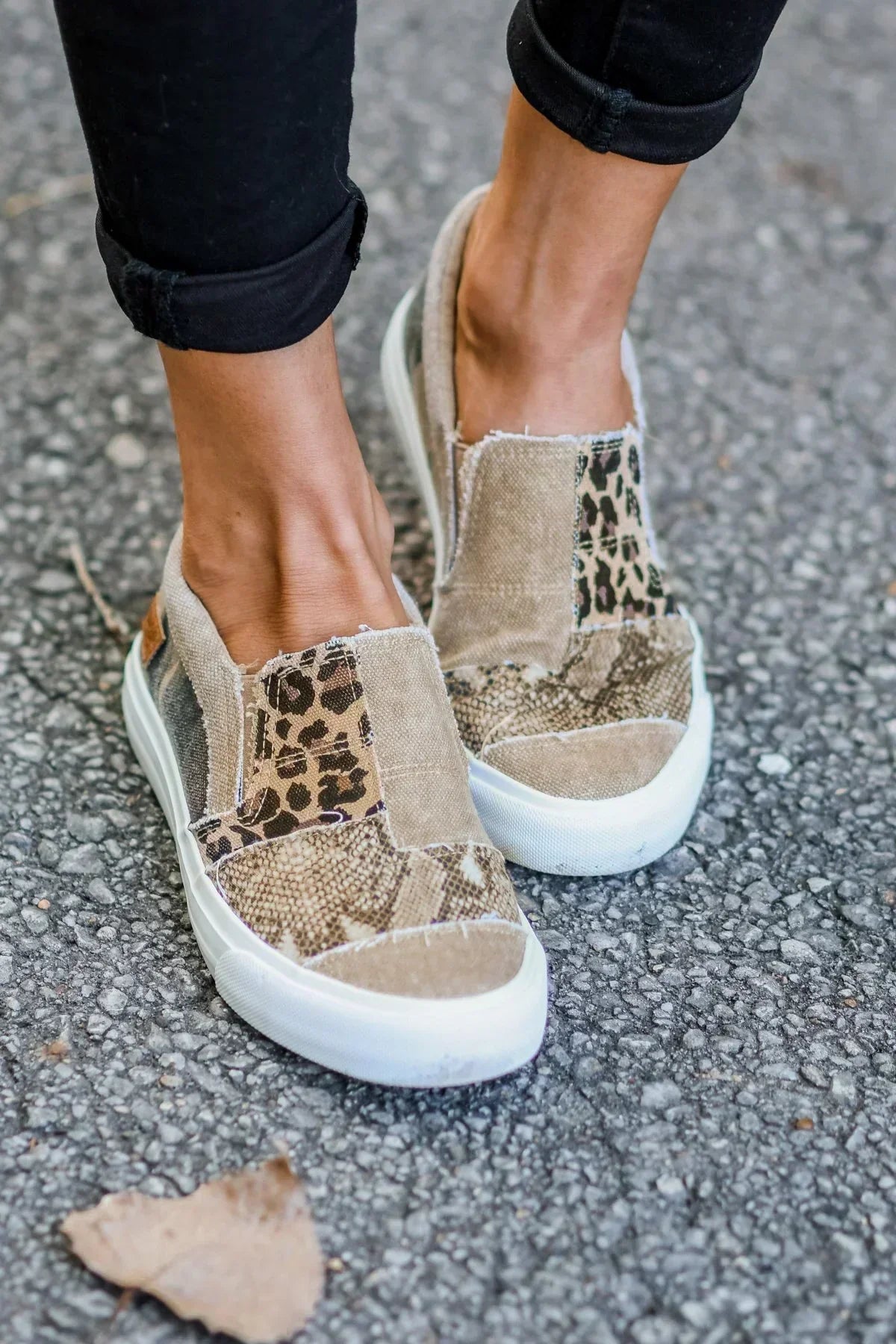 Baskets femme slip-on toile imprimé semelle épaisse chaussures casual confort
