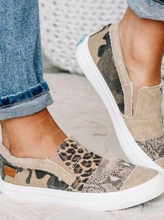 Baskets femme slip-on toile imprimé semelle épaisse chaussures casual confort