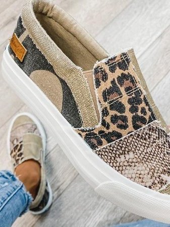 Baskets femme slip-on toile imprimé semelle épaisse chaussures casual confort