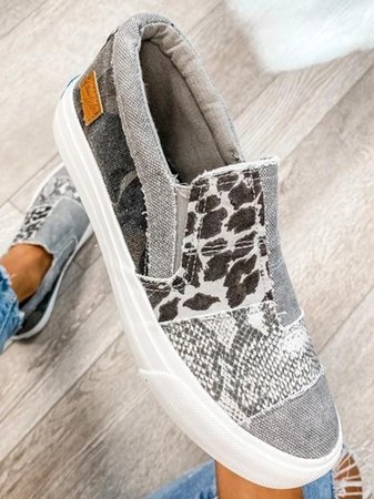 Baskets femme slip-on toile imprimé semelle épaisse chaussures casual confort