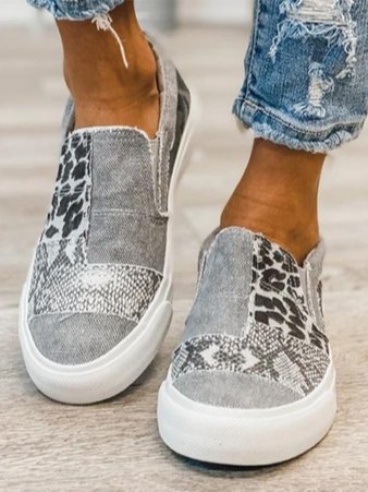 Baskets femme slip-on toile imprimé semelle épaisse chaussures casual confort