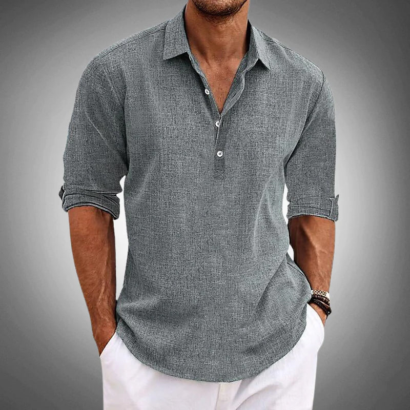 Chemise homme manches longues texturée col italien boutonnée coupe décontractée