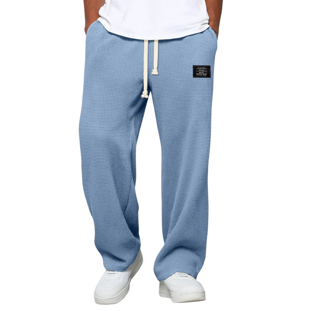 Pantalon homme maille gaufrée cordon taille élastique large casual confort