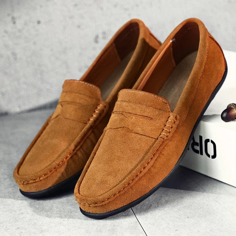 Mocassins homme style penny loafer effet daim semelle souple élégante casual