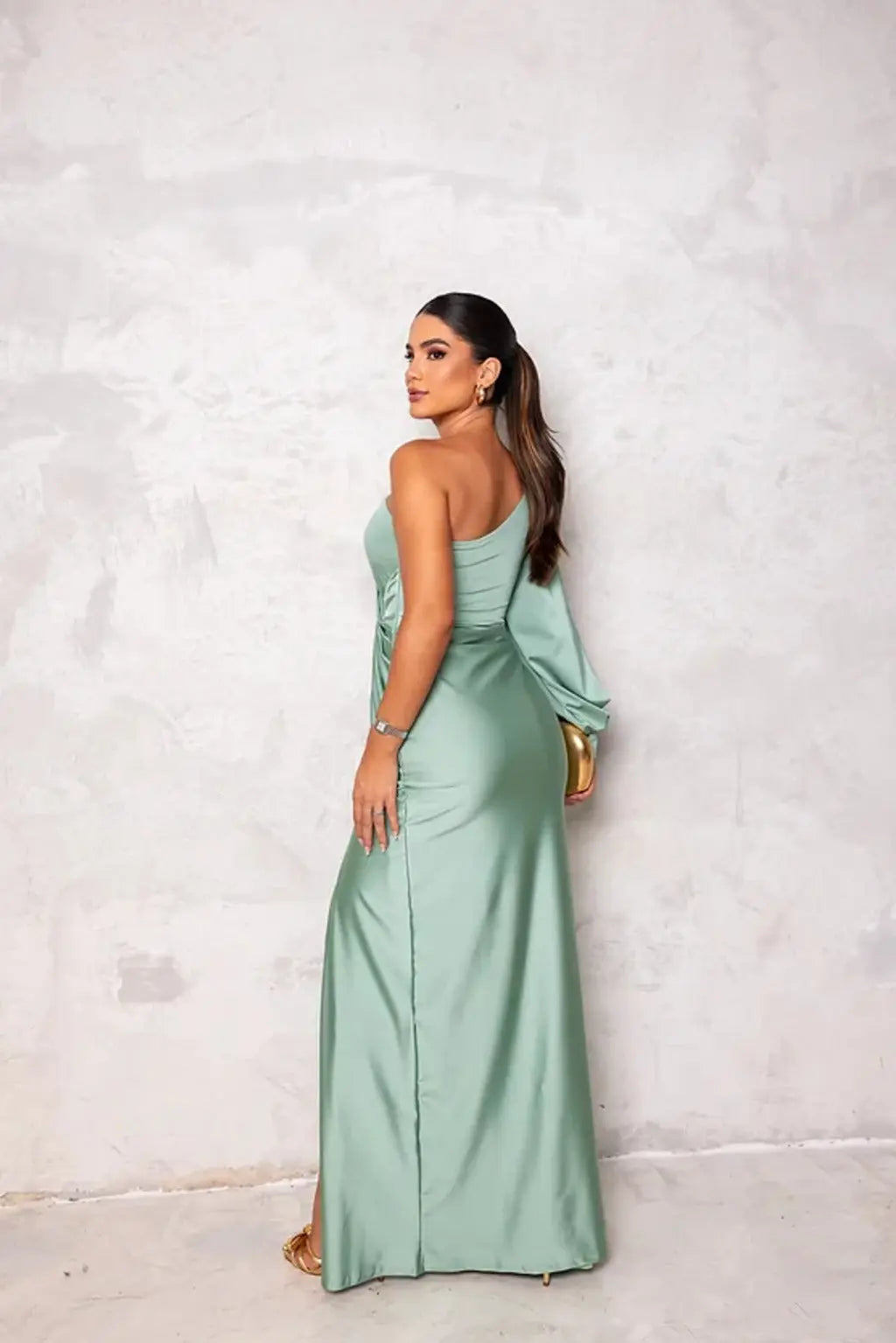 Robe longue asymétrique femme une épaule drapée fendue élégante soirée