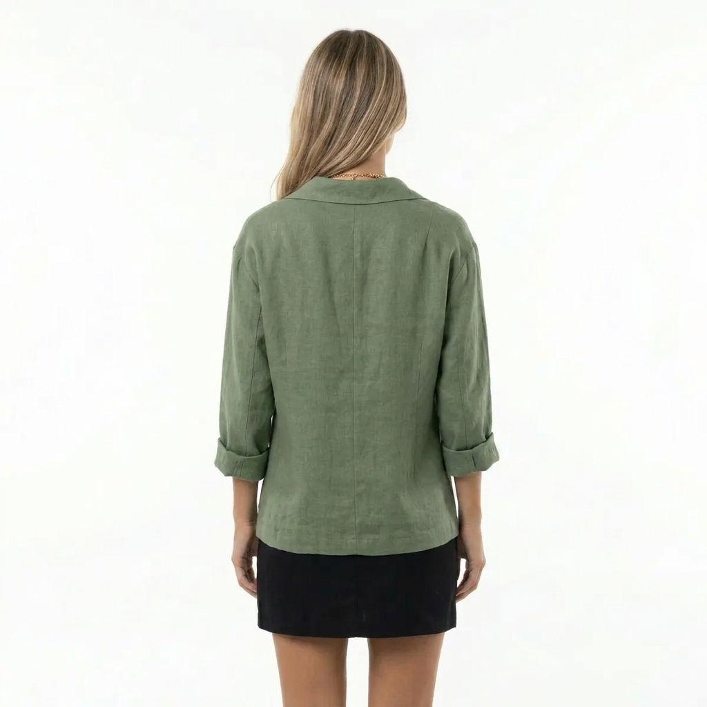 Blazer femme en lin col tailleur manches retroussables coupe décontractée