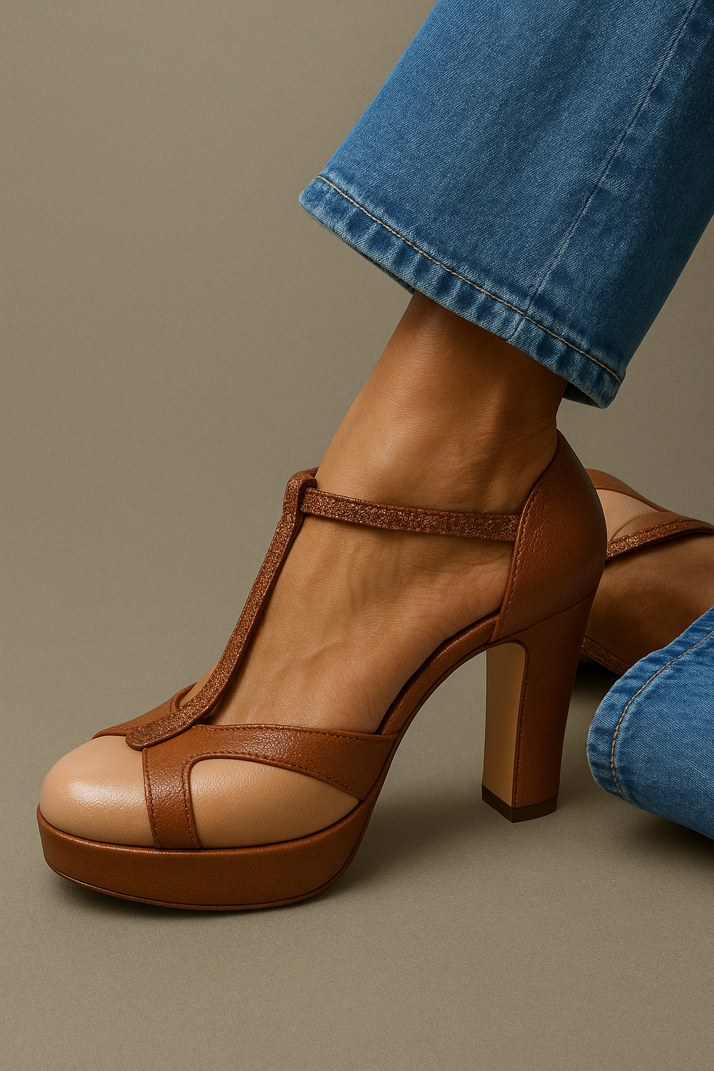 Escarpins femme bride T talon épais plateforme bout rond chaussures élégantes
