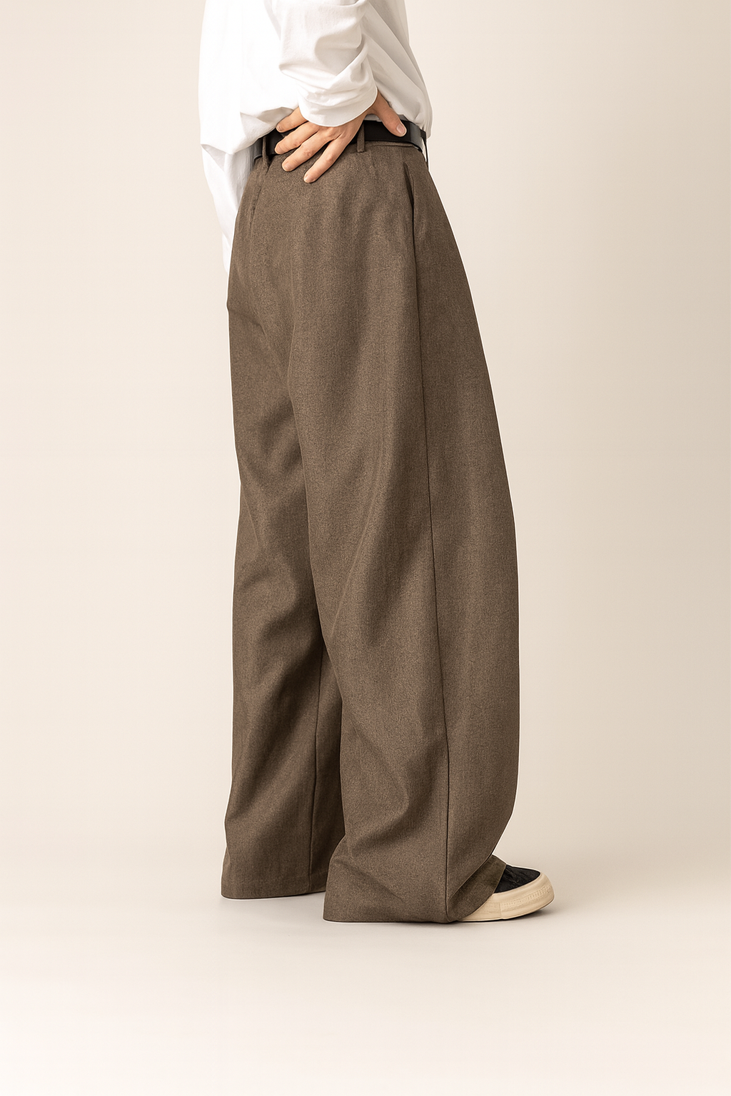 Pantalon homme costume jambes larges taille haute pinces coupe oversize
