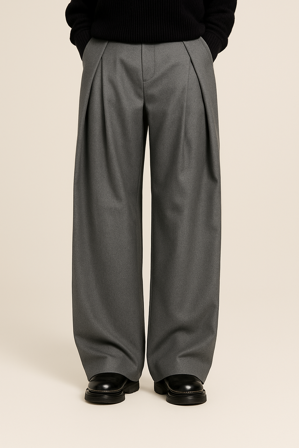 Pantalon homme costume jambes larges taille haute pinces coupe oversize