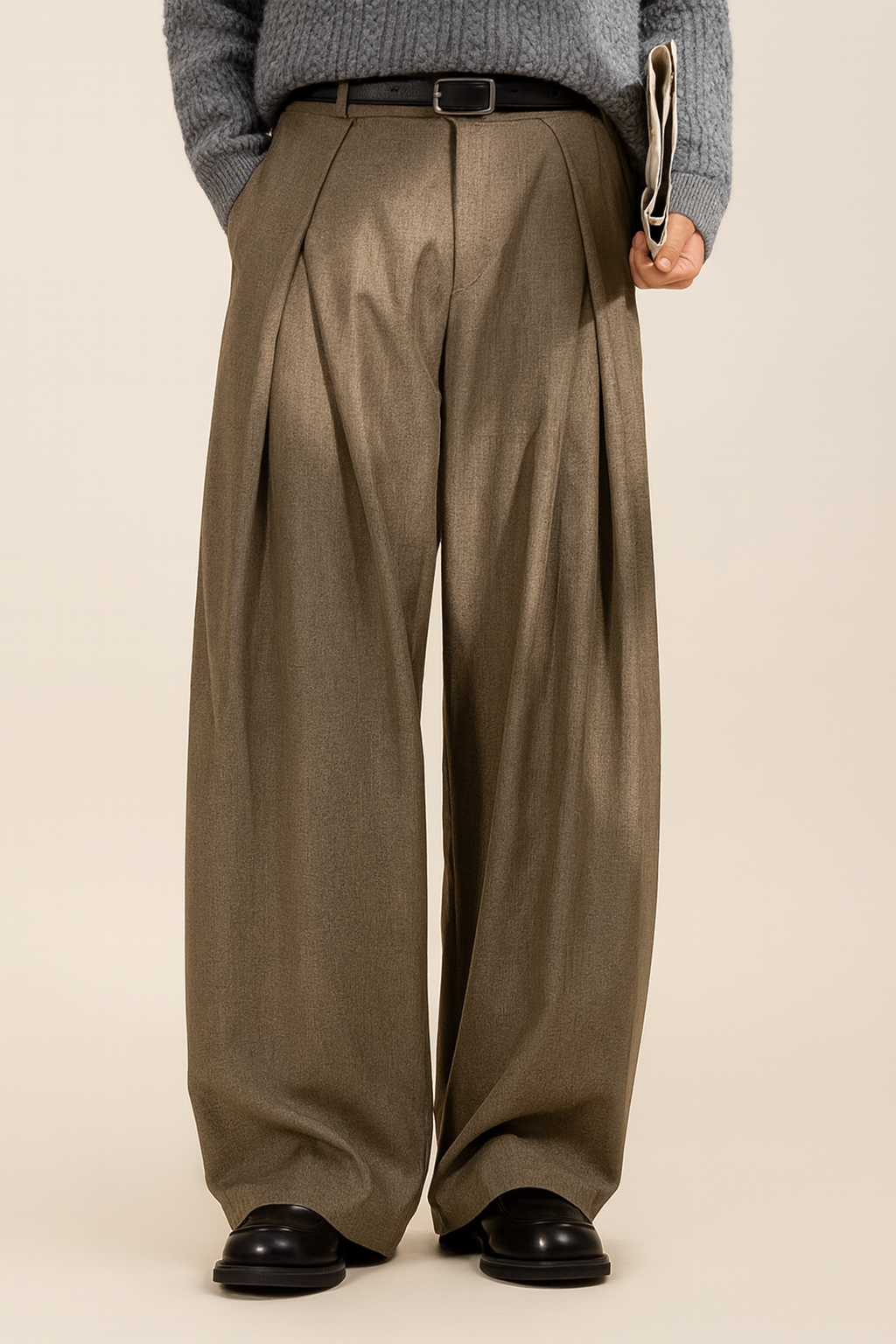 Pantalon homme costume jambes larges taille haute pinces coupe oversize