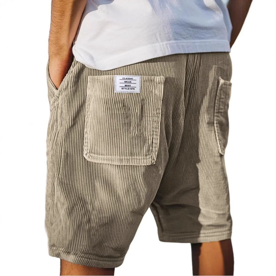 Short homme en velours côtelé coupe décontractée poches plaquées style casual été
