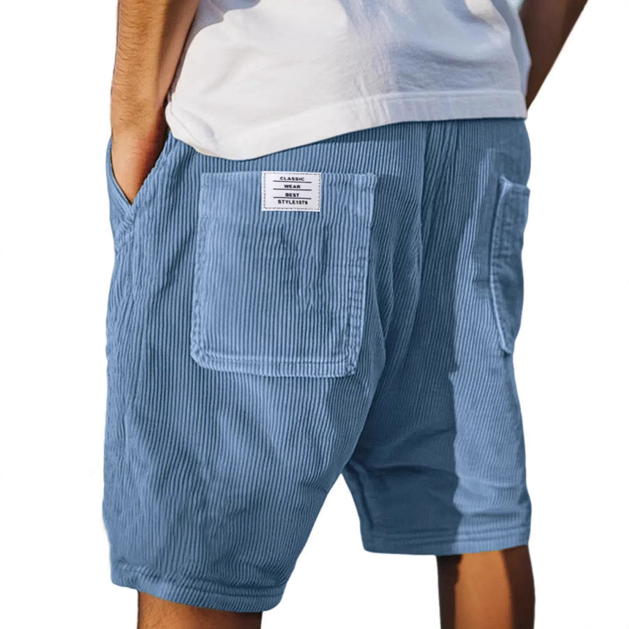 Short homme en velours côtelé coupe décontractée poches plaquées style casual été